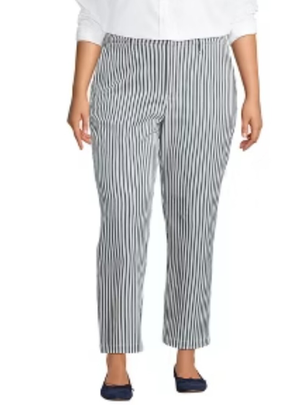 NWOT Lands'end Women's Mid rise Classic Straight leg Blue White Stripped Sz 16